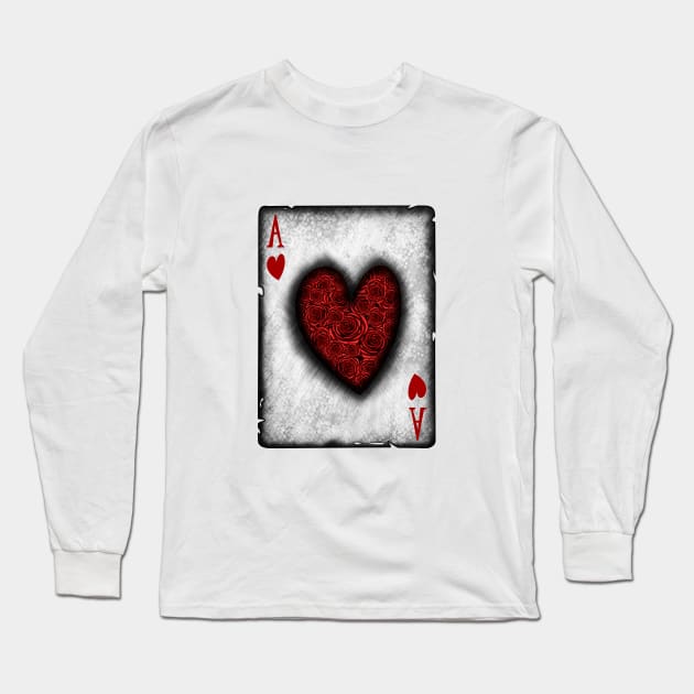 Ace of Hearts with Roses Long Sleeve T-Shirt by DeneboArt